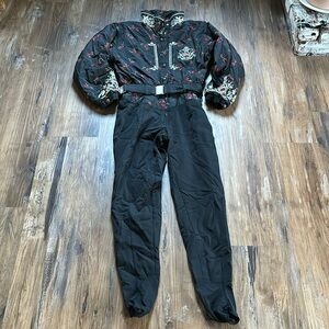 Bogner Black Ski Suit with Red and White Embroidery